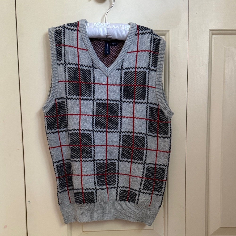 Janie and Jack Gray Sweater Vest with Red Accents